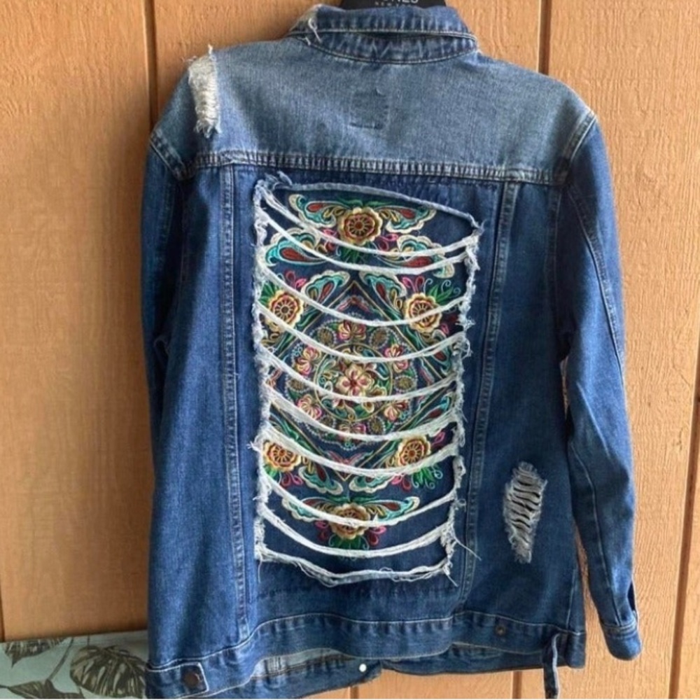 Embroidered Denim Boho Jean Jacket